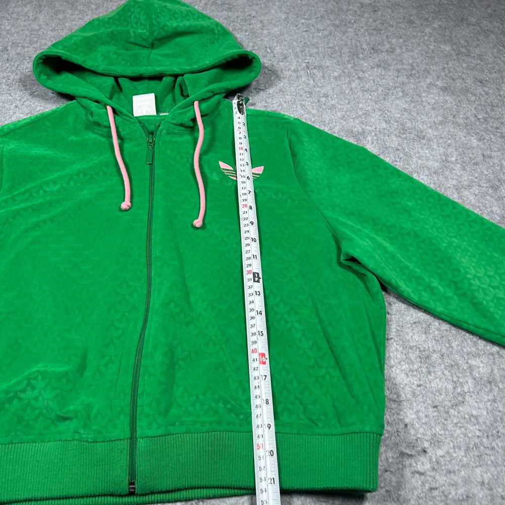 Adidas Hoodie Womens Large Green Monogram Velour Full Zip Trefoil Logo - Picture 7 of 15
